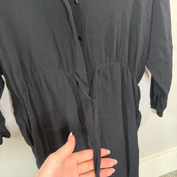 Topshop Button Up Black Collared Dress Tie Waist - Picture 3 of 9